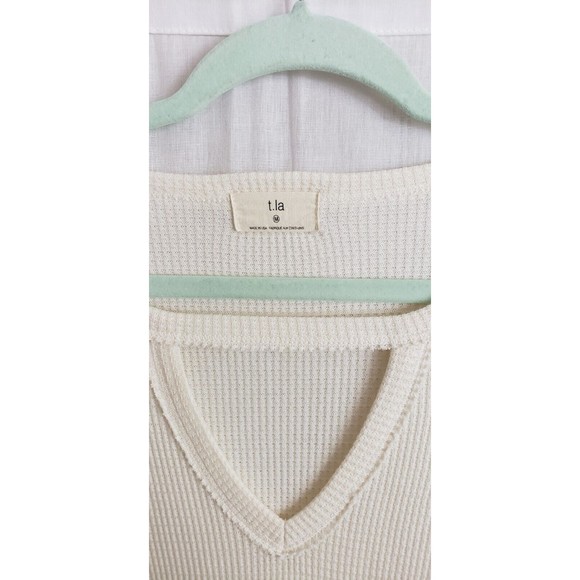 anthropologie t.la top blouse waffle knit thermal pullover ivory keyhole Medium - Picture 2 of 5
